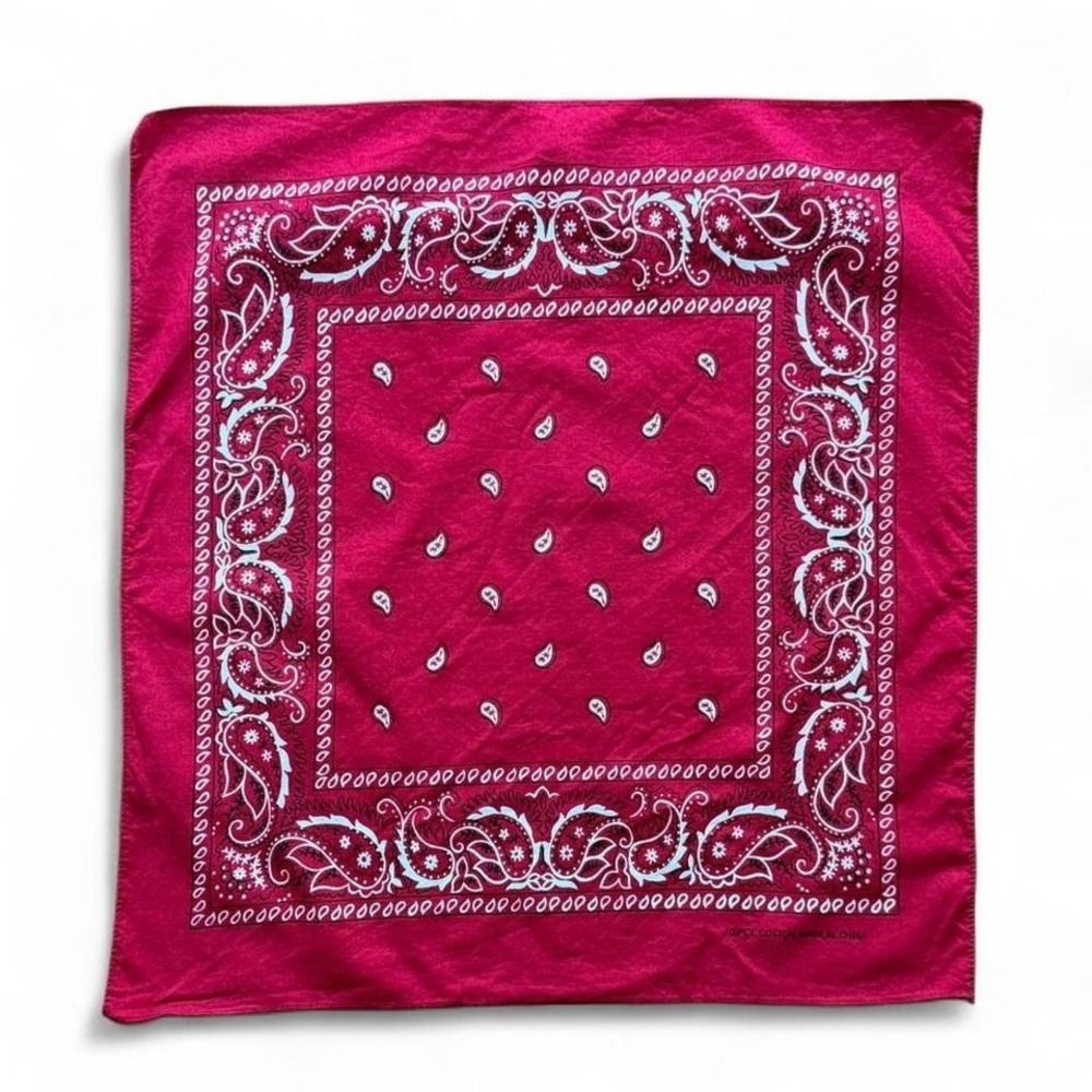 Y2K Maroon Burgundy Paisley Bandana Handkerchief Chiffon Scarf Head Wrap